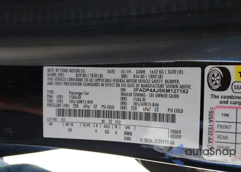 2019 Ford Fiesta S z USA, uszkodzony, nr VIN 3FADP4AJ5KM127182